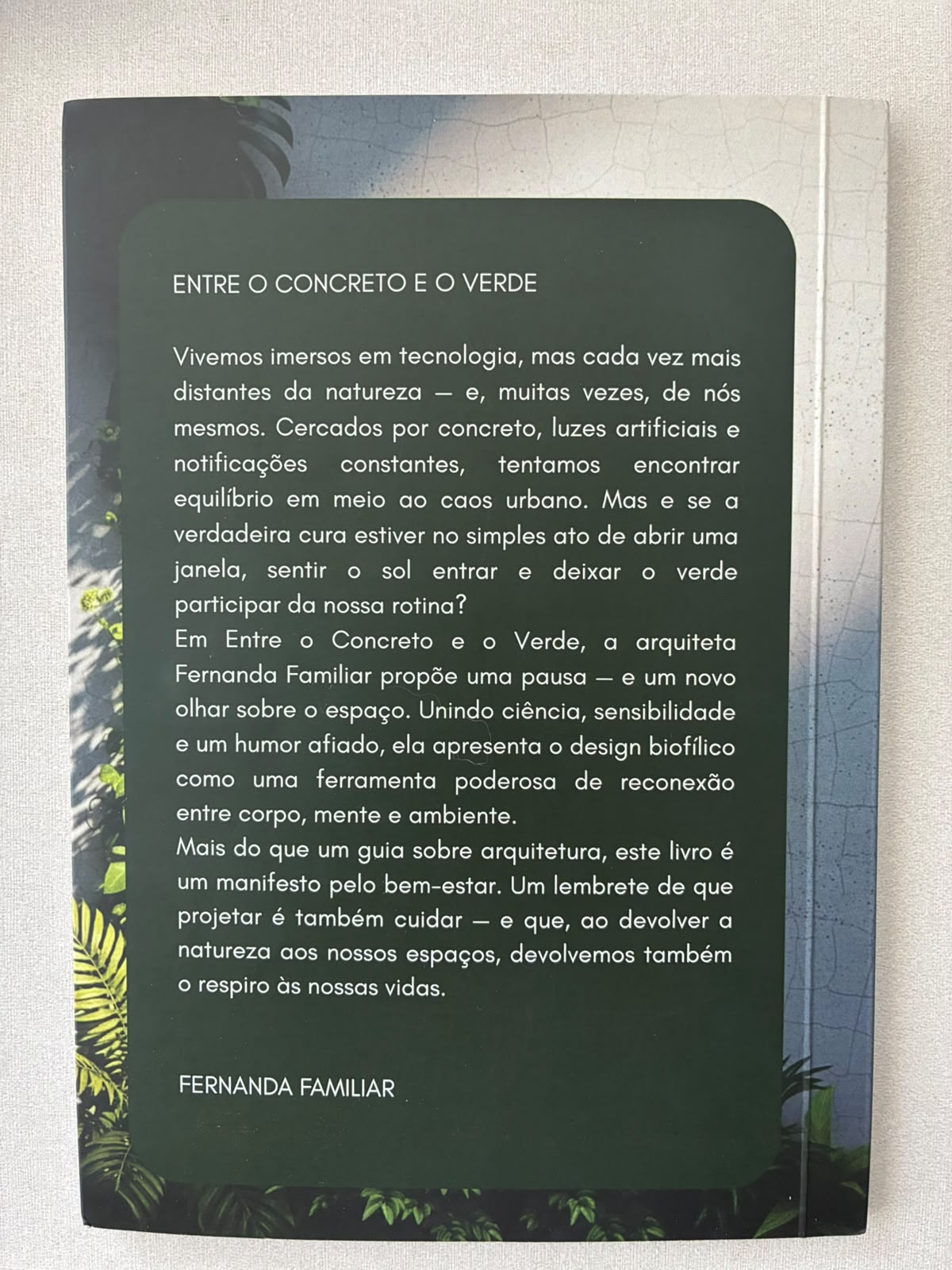 Contracapa do livro, com a sinopse e o nome de Fernanda Familiar.